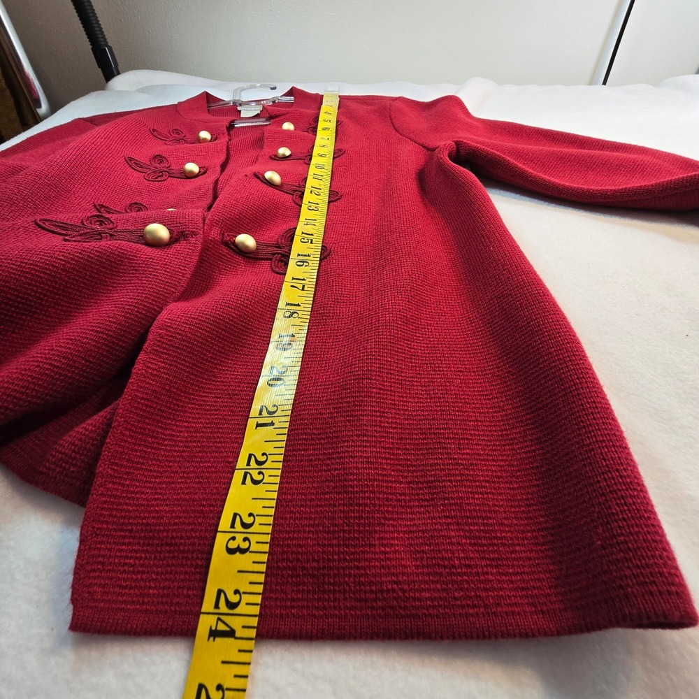 Chicos Red Knit Cardigan Jacket Gold Button‎ Embellished Sz 1 - Picture 16 of 16